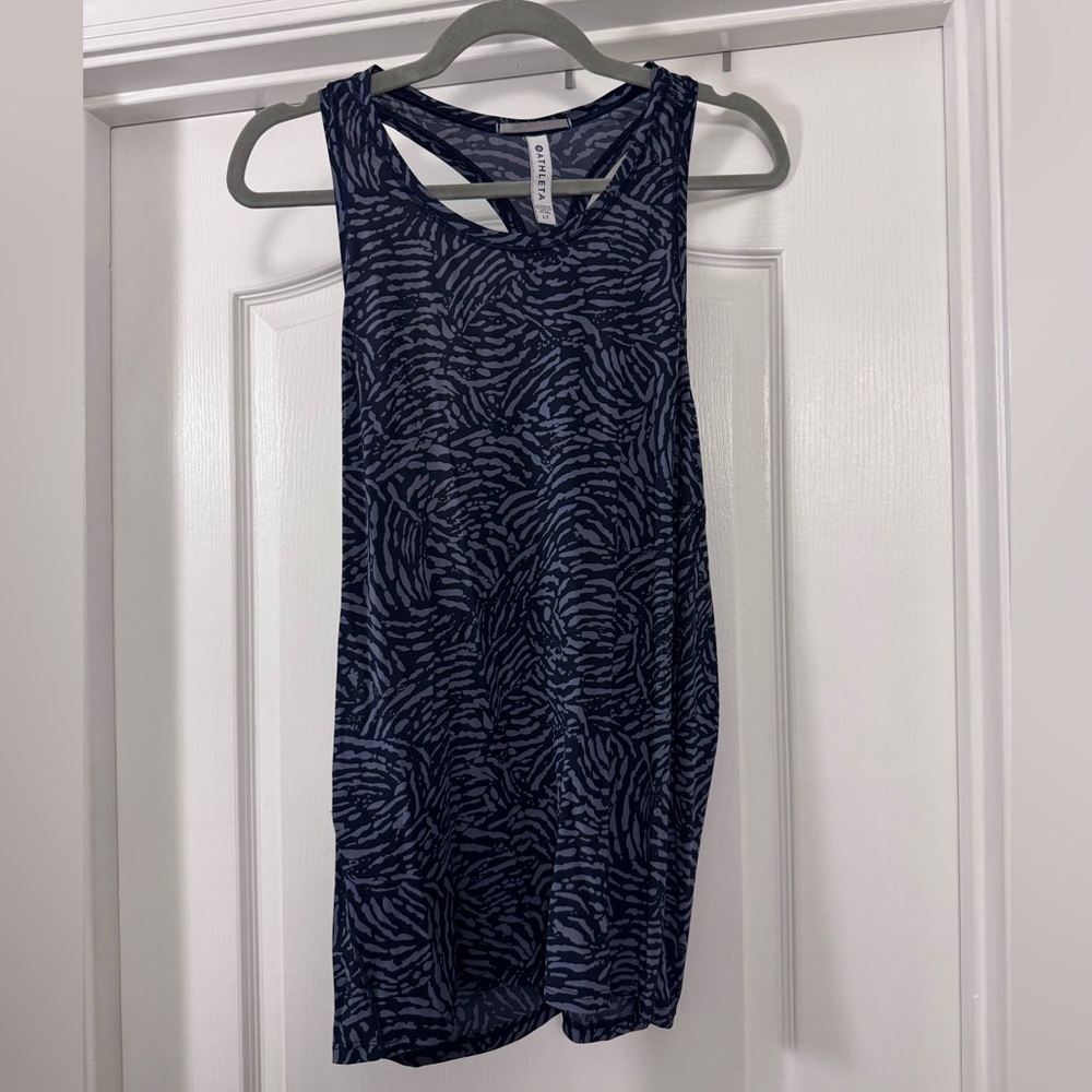 Athleta Ultimate Train Navy and Light Blue Printed Racerback Tank Top